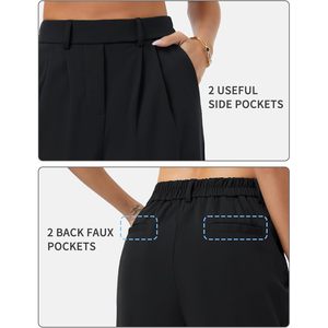 Pantalones de Vestir de Pierna Ancha para Mujer, Cintura Alta, Elásticos, con Bolsillos, Antiarrugas, Estilo Casual - Product Image 6