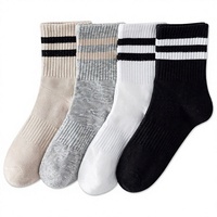 YUWELL Lot de 4 paires de chaussettes en coton à rayures tissées pour femme, taille 5-10 |   Chaussettes décontractées confortables