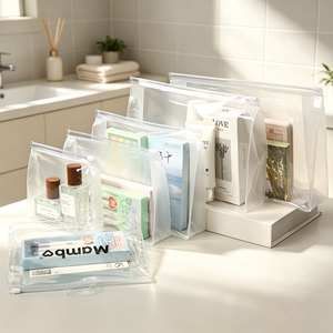 Waterproof EVA Makeup Packaging Bag Frosted Clear PVC Zipper Pouch With Pull <b>Tab</b> Handle In Stock - Product Image 1