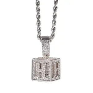 Hot-selling Zircon Dice Cubes 26 English Letter Charms Pendant Necklace Hip Hop