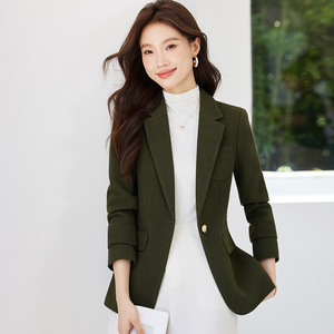 Women's Woolen Blazer Purple Military Green Navy Blue Solid Color Anti-Wrinkle Professional Office Wear - Product Image 2