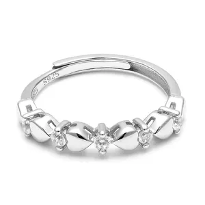 Fijne Sieraden Liefde Hart Ring Diamant Bruids Trouwband Ring 925 Sterling Zilver Met Wit Goud Beplating