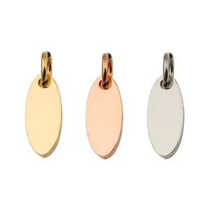 custom small oval shape stainless steel logo stamping metal jewelry tags snap on metal tags charms for jewelry making