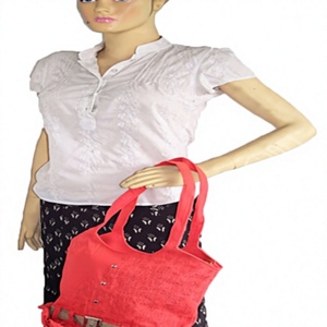 Fashion <b>Red</b> Jute Tote <b>Bag</b> with Embroidery Zipper Closure for Travel-Solid Color Women's Handbag Spring Season - Product Image 1