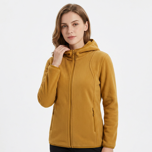 Women Hooded Full-Zip Fleece <b>Jacket</b> Solid Color Windproof Warm Quick Dry Autumn Outerwear Regular Fit Long Sleeve Soft Polyester - Product Image 2