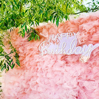 Dinding latar belakang kain tulle berumbai warna pastel lembut, latar belakang kain organza gelembung untuk dekorasi pesta pernikahan dan ulang tahun