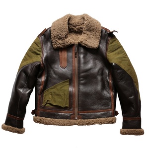 <span class=keywords><strong>Blouson</strong></span> Bomber en Peau de Mouton <span class=keywords><strong>B3</strong></span> pour Homme, Style Vintage, Toile Cirée Lavée, Coutures en Cuir de Cheval Véritable, Grande Taille - Product Image 1