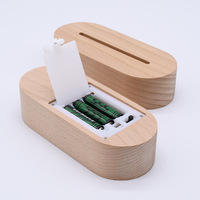 Lampe ovale à LED 3D à piles AAA Base pour lampe en bois Veilleuse à LED en bois acrylique Base pour lampe de nuit à LED Base en bois