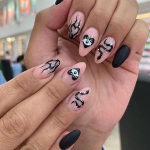 <span class=keywords><strong>Uñas</strong></span> Postizas Negras y Blancas con Diseño de Serpiente, <span class=keywords><strong>Uñas</strong></span> de Almendra con Estampado de Amor, <span class=keywords><strong>Uñas</strong></span> de Moda para Halloween, <span class=keywords><strong>Uñas</strong></span> de Lujo - Product Image 1