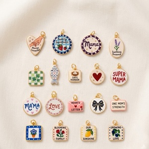 Mama's Garden | Brass 18K Gold Plated Hand Painted Charms for Jewelry Making | Mom, Family <b>Love</b>, Flower & Fruit Pendants - Product Image 2
