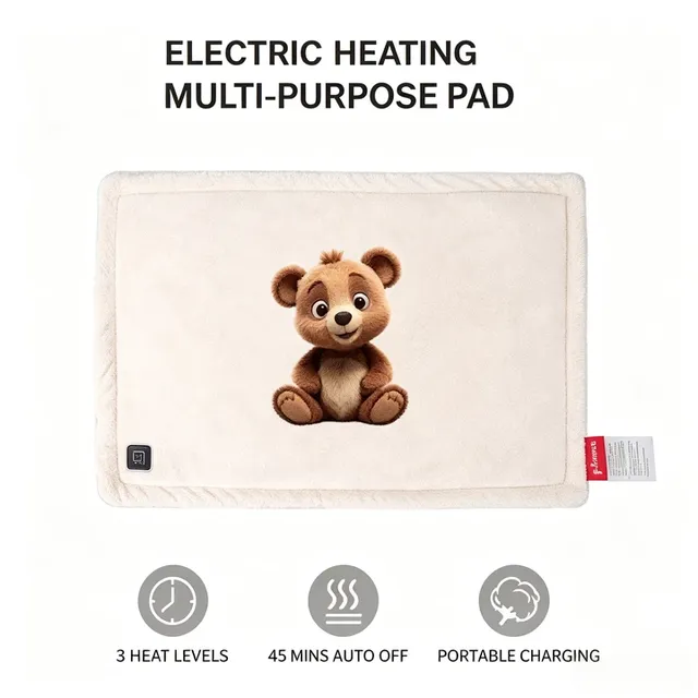 Portable Plush USB Heating Pad With Bear Pattern Auto Shut Off Thermal Mat for Waist Shoulder Body Home Office Body Relief