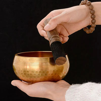 Bol chantant Art Déco traditionnel en laiton martelé à la main avec coussin pour la méditation et la pratique du yoga
