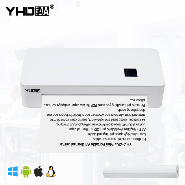 YHD China Manufacturer Original Mini Wireless Mobile Thermal Printer Portable A4 Size Printer
