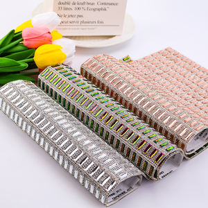 24x40 см блестящий кристалл горячее исправление клей сетка Стразы 5*15 стекло самоклеящийся красочный камень для мотива алмазные стразы лист - Product Image 6