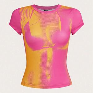 Camiseta Gráfica Personalizada con Logotipo Bordado, Cuello Redondo, Manga Corta, para Mujer - Product Image 3