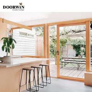 Doorwin Modern Aluminum Alloy Double Tempered Glass Interior Sliding Doors Wood Framed Sliding Glass Doors