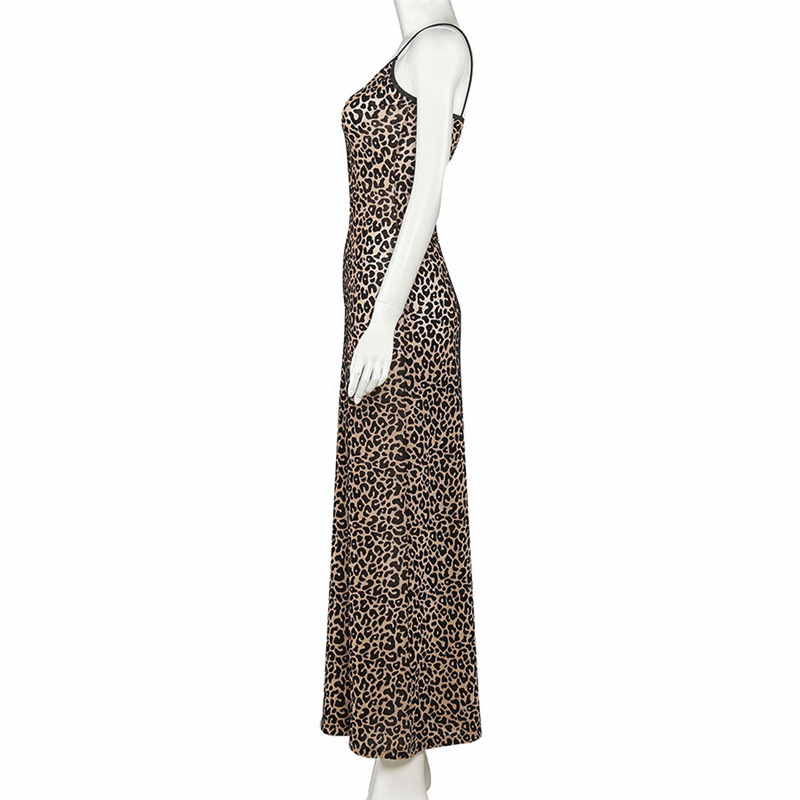 JXS1152 Leopard Sling Maxi Dress Women Classic High Waist Body-shaping Robe Animal Style Party Club Vestido Dress