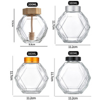 Pot en verre hexagonal transparent vide personnalisé et unique de 200 ml et 380 ml pour confiture, miel, avec cuillère en bois et bouchon en bambou