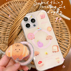 Funda Magnética Rígida para Teléfono con Diseño de Croissant de Dibujos Animados, Funda Protectora a Prueba de Golpes para iPhone 13 14 15 16 Pro Max para Mujer - Product Image 4