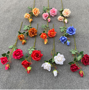 Three-headed Parisian Rose Realistic High Simulation Wedding Christmas Hotel Home <strong>Background</strong> Flower Wall Embellishment - Product Image 1