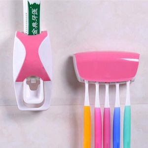 2 Pcs Eco-Friendly Plastic Square Bathroom Set Wall-Mounted Automatic <b>Toothpaste</b> Squeezer Toothbrush <b>Holder</b> 5-Slot Waterproof - Product Image 2