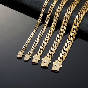 <span class=keywords><strong>Pulsera</strong></span> de Eslabones Cubanos Mónaco de Acero Inoxidable Chapado en <span class=keywords><strong>Oro</strong></span> de <span class=keywords><strong>14K</strong></span> de 6mm-14mm con Cierre de Resorte Iced Out CZ, Joyería Clásica Hip Hop para Unisex - Product Image 5