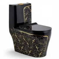Articles sanitaires modernes de luxe Cuvette de toilette allongée en porcelaine noir et or pour les villas, piège en S en céramique à double chasse d'eau
