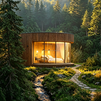 Cabane préfabriquée de luxe, maison ronde en structure légère en acier, maison de vacances en forêt, hôtel, cabane de glamping préfabriquée ronde