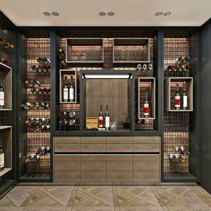 Vinoteca de Estilo Industrial, de Pared o de Pie, con Rejilla Metálica de Acero Inoxidable, Iluminación LED y Cajones - Product Image 1