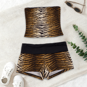 Casual Animal Print Sequin Color Block Two Piece <b>Set</b> Street Style Bandeau Top and Shorts - Product Image 6