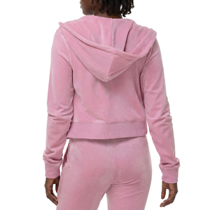 Sweat à capuche pour femme en coton tricoté lourd 100% avec sequins, personnalisable, style streetwear, coupe courte, fermeture éclair sur le devant, respirant - Product Image 3
