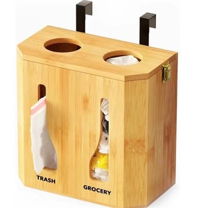 Caja de almacenamiento de bolsas de basura de madera, caja de almacenamiento de bolsas de basura colgante de madera para cocina, bolsa de compras de madera maciza, almacenamiento a prueba de polvo. - Product Image 1
