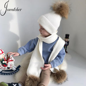 Precioso gorro de lana de Cachemira para niños con bufanda, pompón de piel extraíble, conjunto de gorro y bufanda para niños, conjunto de bufanda y gorro para niños - Product Image 1