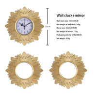 Fabricant américain rétro réveil créatif sculpté miroir réveil 3 pièces ensemble style rural ornement horloge murale