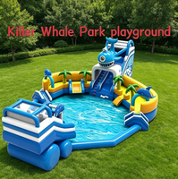 Parc aquatique gonflable commercial à thème, aire de jeux aquatique mobile, toboggan gonflable avec piscine pour la location en milieu hôtelier