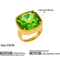 316L Edelstahl Mode-Ring, Eingelegter Großer Facettierter Grüner Kristall Wasserdichter Hypoallergener Klobiger Statement-Fingerschmuck