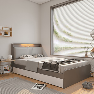 Giường ngủ thông minh hiện đại có khung tích hợp đèn LED và ngăn chứa đồ, sạc USB, dành cho phòng trẻ em thiếu niên. - Product Image 2