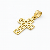 Colgante de Cruz con Motivo de Pétalos Calados en Oro de 14k Hecho a Mano, Joyería Cristiana Ligera para Uso Diario, Colgantes Finos y Dijes