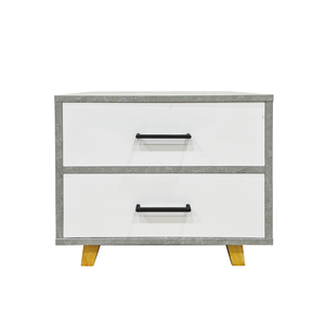 Armoire de chevet à double tiroir de Style nordique gris ciment de luxe moderne avec poignées noires pour meubles de maison de salon de chambre à coucher - Product Image 2