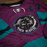 Jersey Hoki Es Ukuran Besar dengan Bordir 3D Warna Pantone, Cetak Sublimasi Penuh Kustom, Pola Jahit, 100% Poliester, Cepat
