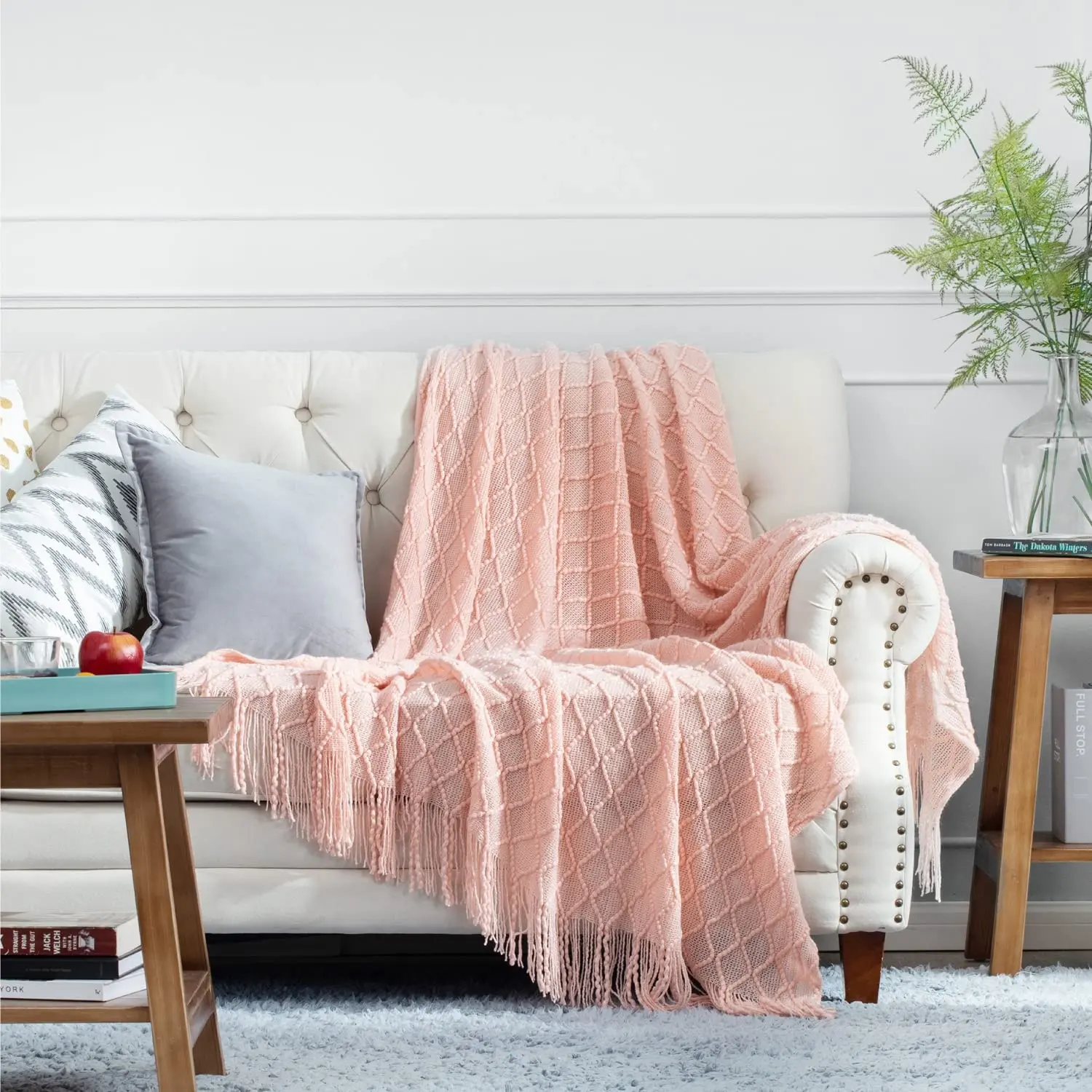 Bindi große weiche gemütliche leichte dekorative Sommer rosa Quasten werfen Decke für Wohnzimmer Bett Sofa Reisen