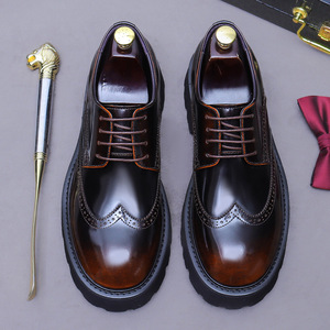 Zapatos Derby de Hombre con Tacón, de Cuero Charol Brillante, con Grabado Inglés, Punta Redonda, Suela Gruesa y Ligera, para Negocios y Bodas - Product Image 5