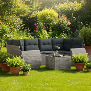 Ensemble de canapés de jardin en rotin gris 6 places, résistant aux intempéries, mobilier d'extérieur au design contemporain - Product Image 2