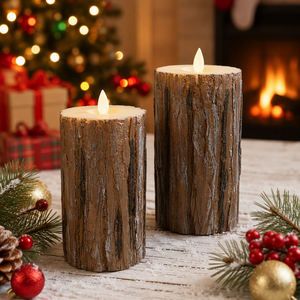 Lampe artisanale en cire de paraffine à effet de feuille de <span class=keywords><strong>sapin</strong></span>, ensemble de trois bougies votives/piliers, avec télécommande et flamme vacillante électronique, ornement d'ambiance - Product Image 1