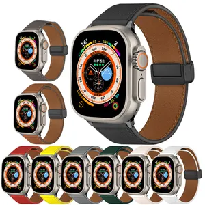 مشبك مغناطيسي من الجلد الطبيعي لساعة Apple ultra 8 7 se 5 سوار سوار correa سلسلة iWatch