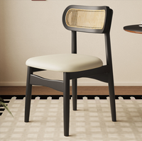 Chaise de salle à manger en bois massif et rotin, style vintage, dossier mi-siècle, siège rembourré, design minimaliste, origine Chine, pour la maison