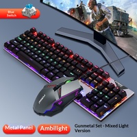 Ensemble clavier et souris mécaniques filaires USB FVQ609, pour jeux e-sport, rétroéclairage coloré, interrupteur bleu, 800-1600 DPI, kit PC de bureau