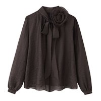 Chemisier chic et décontracté pour femme, nouvelle collection 2026, avec nœud décoratif floral, style rétro, à manches longues.