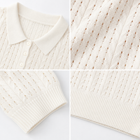 Polo de punto calado para mujer, manga corta, suéter de verano con solapa corta, top de ganchillo al por mayor