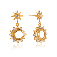 Boucles d'oreilles pendantes personnalisées en acier inoxydable 316L, motif soleil et lune, pour femme, dorées, avec étoile en cristal, bijoux fantaisie, cadeau
